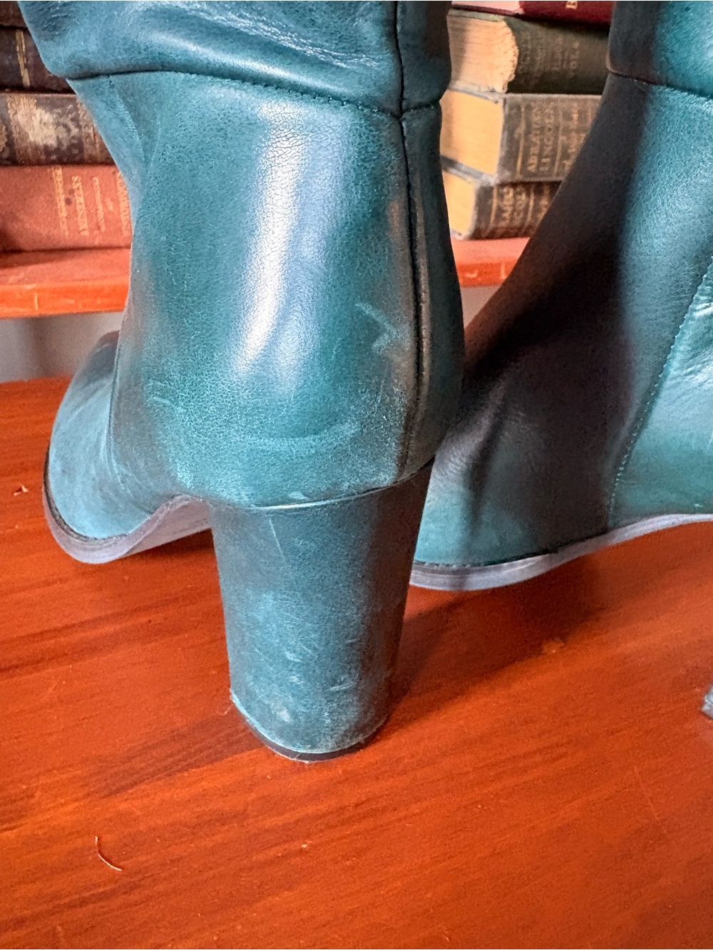Nine West Teal/Green Knee-High Leather Boots with Block Heel - Picture 6 of 13